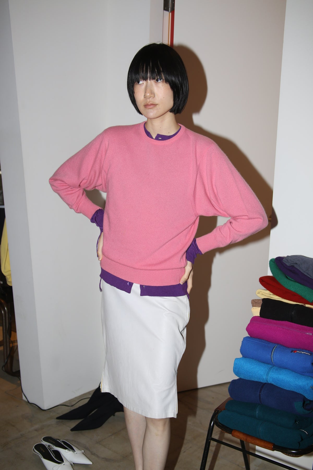 1980 BALLANTYNE / CREW NECK CASHMERE KNIT SWEATER IN PINK