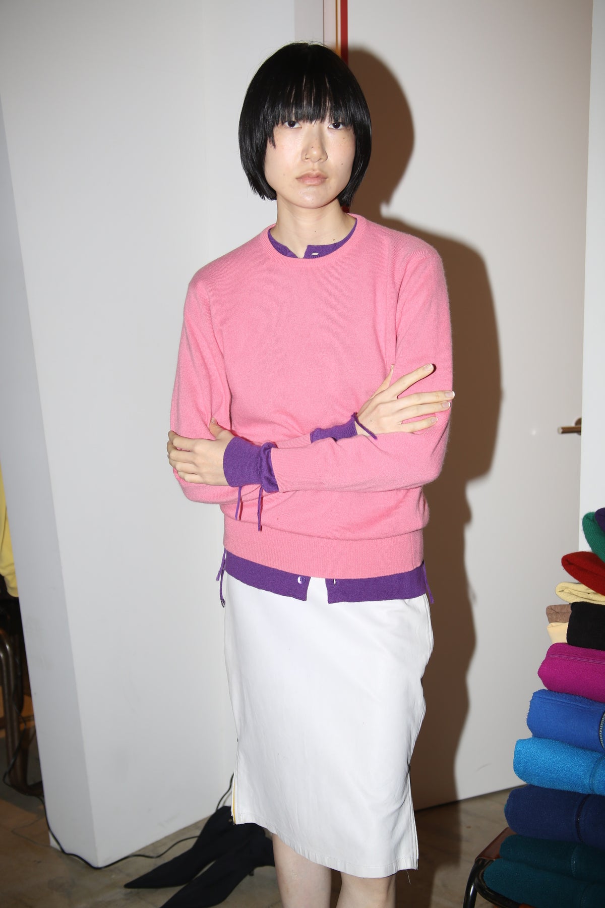 1980 BALLANTYNE / CREW NECK CASHMERE KNIT SWEATER IN PINK