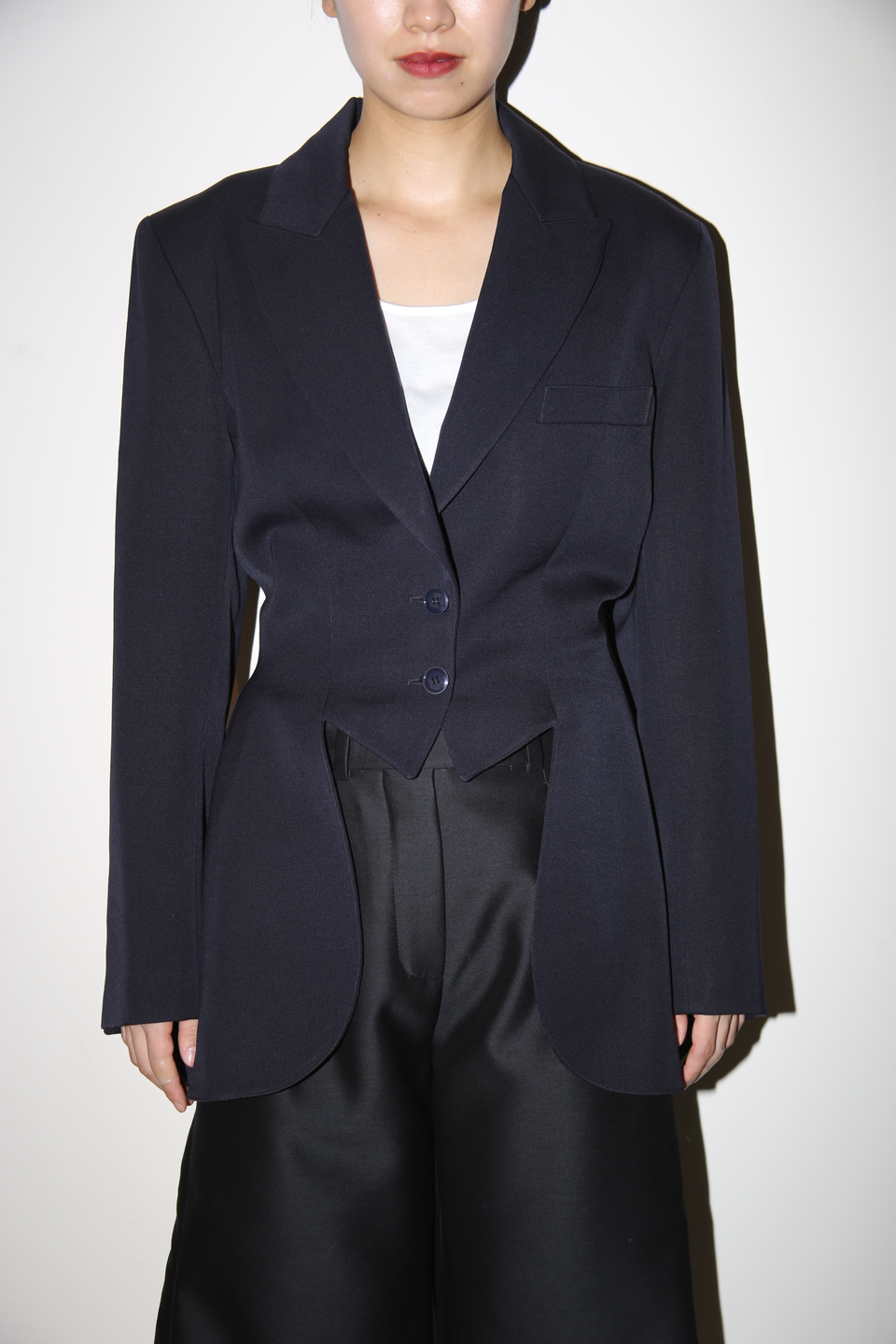 1980 ALAIA / SCULPTURAL WOOL BLAZER IN NAVY