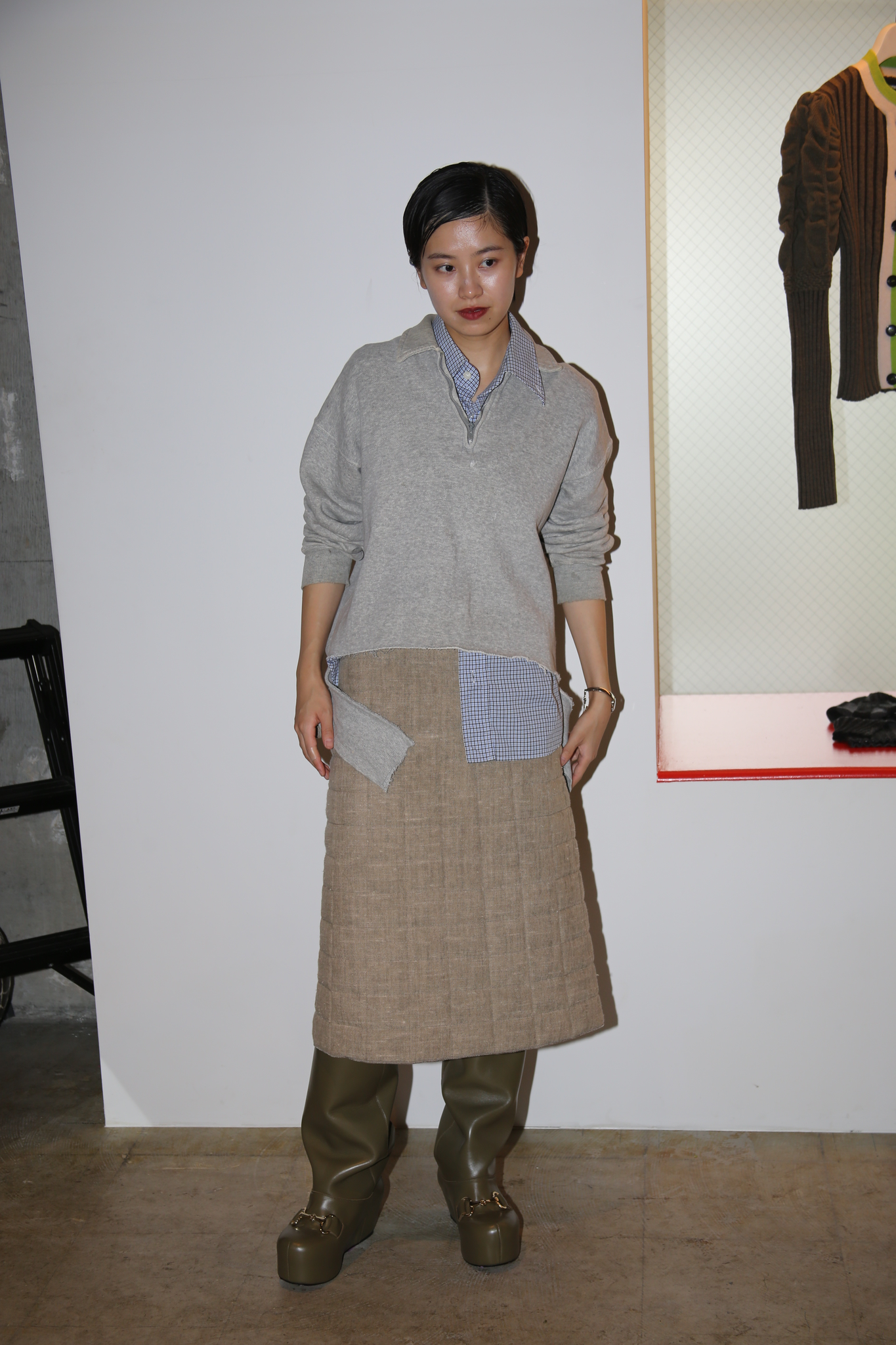 PF2019 BOTTEGA VENETA / PADDED MIDI SKIRT IN QUILTING LINEN
