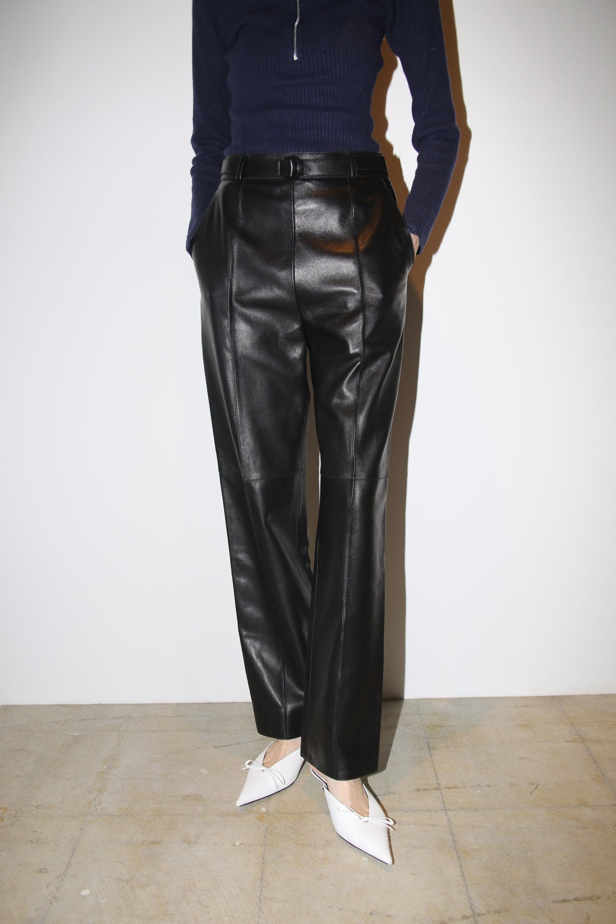2010 HERMES / LEATHER BELTED TROUSER IN BLACK : DEADSTOCK