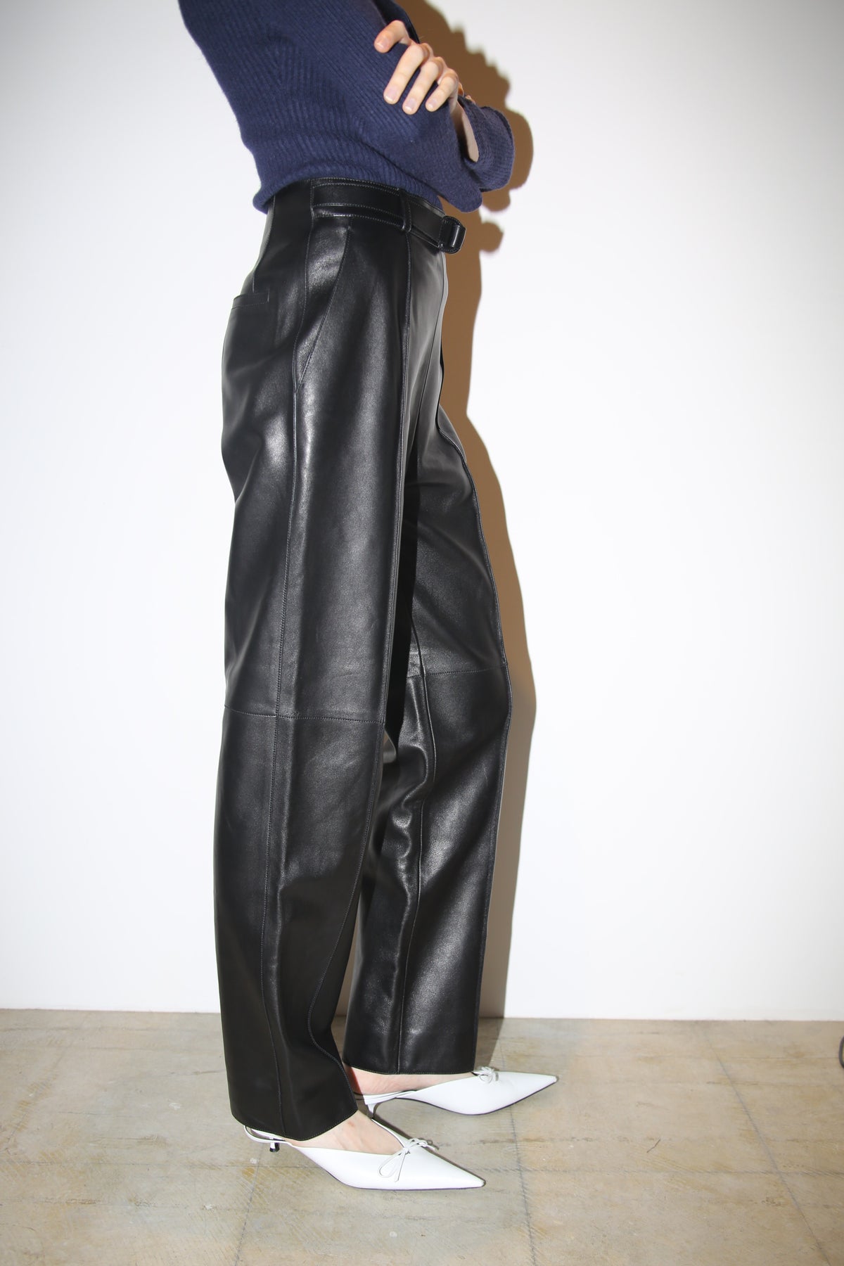 2010 HERMES / LEATHER BELTED TROUSER IN BLACK : DEADSTOCK