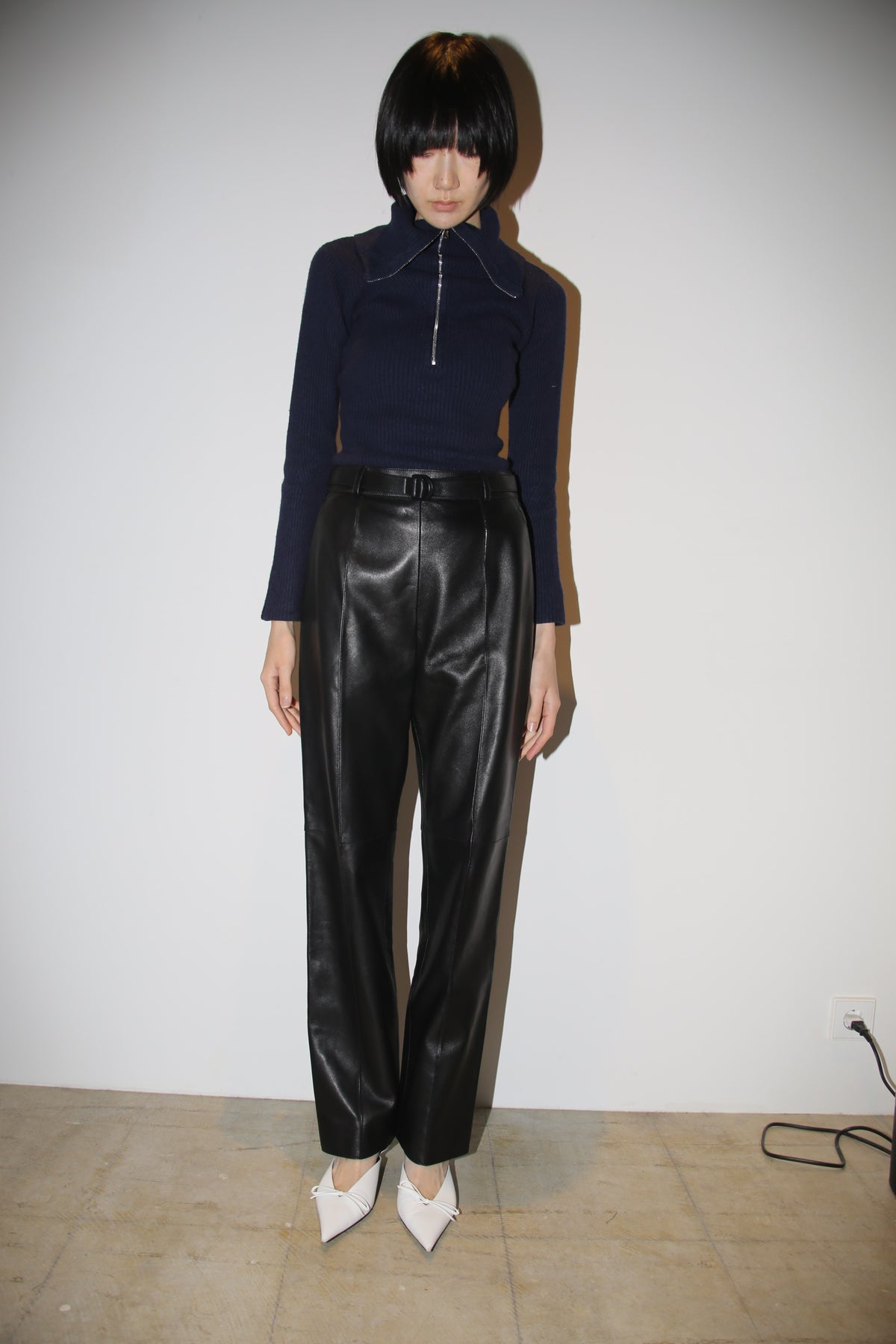 2010 HERMES / LEATHER BELTED TROUSER IN BLACK : DEADSTOCK