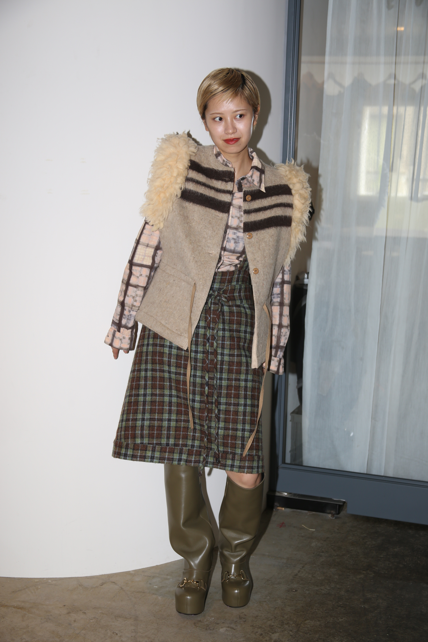1970 JC DE CASTELBAJAC / BLANKET WAISTCOAT WITH WOOL FUR