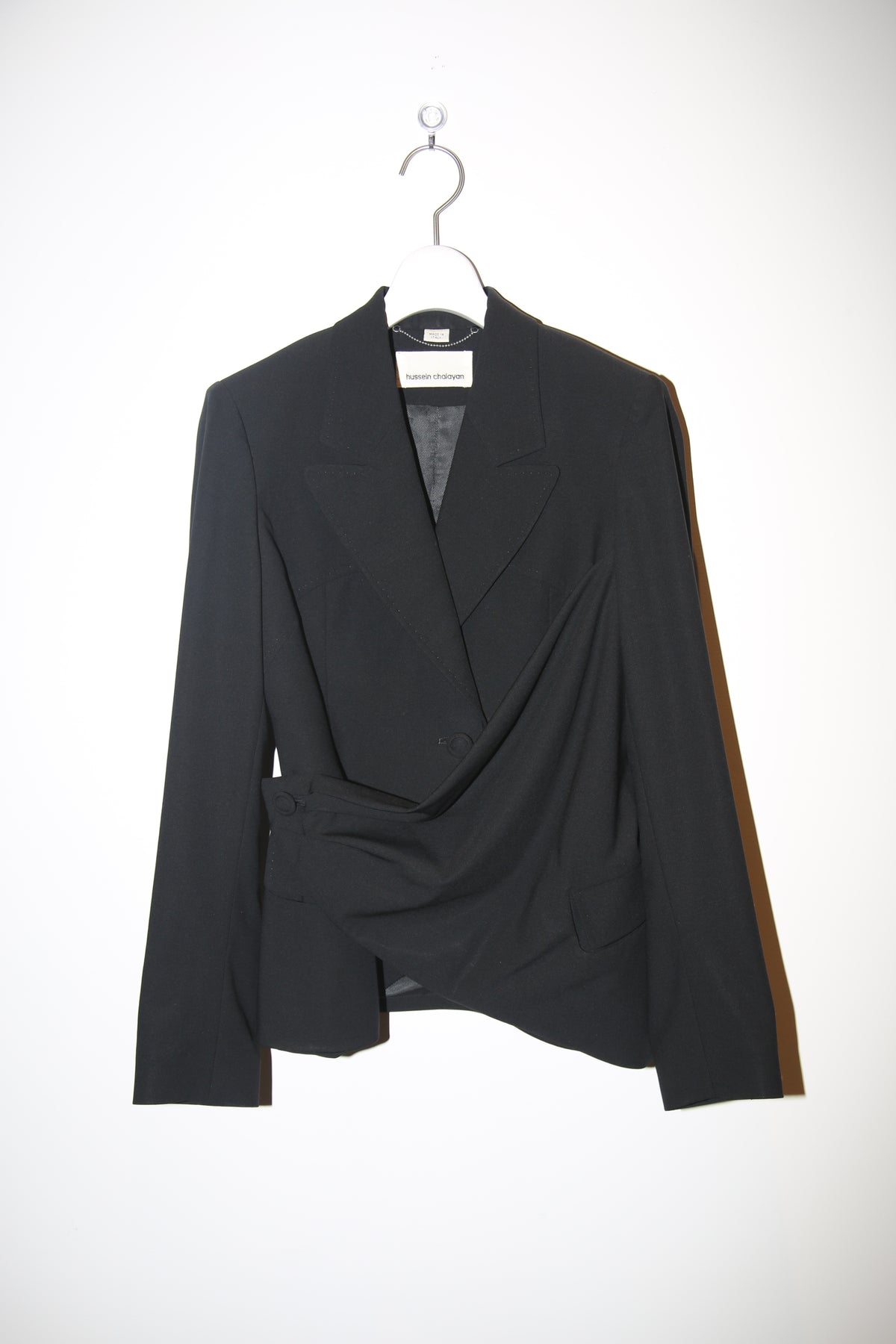 2000 HUSSEIN CHALAYAN / DECONSTRACTED TAILORED JACKET IN BLACK
