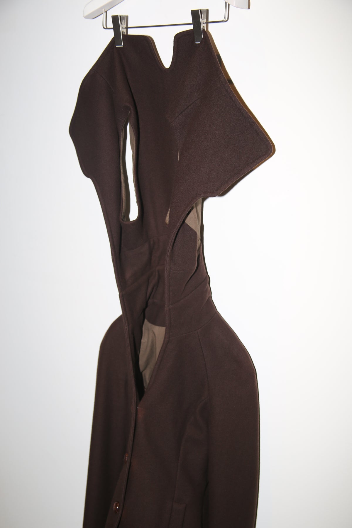 2004 HUSSEIN CHALAYAN / WOOL LAYER JACKET IN BROWN