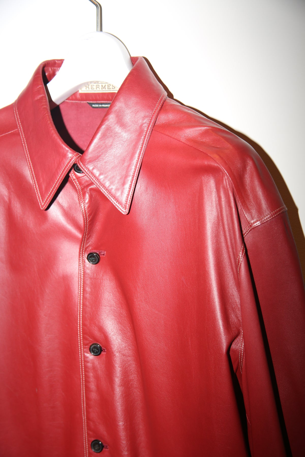 2000 HERMES / LAMBS LEATHER SHIRT IN BURGUNDY