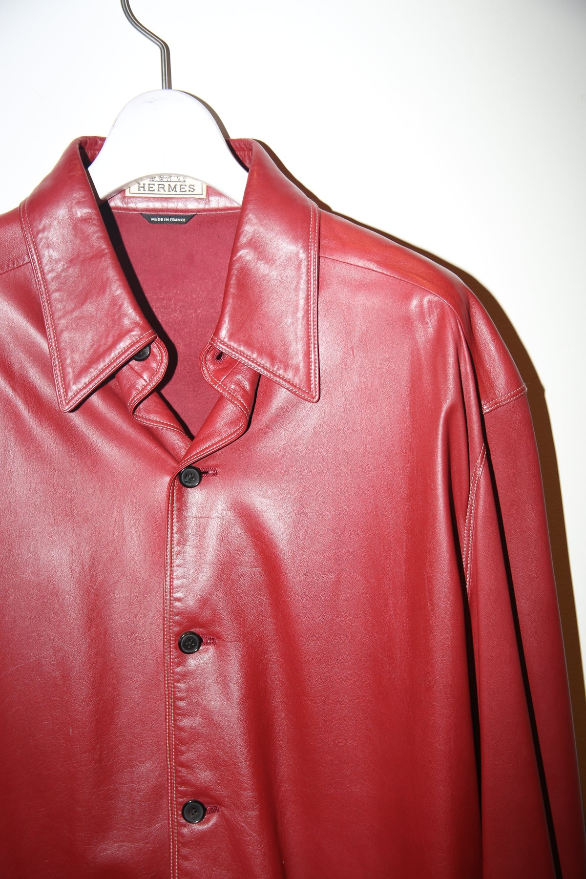 2000 HERMES / LAMBS LEATHER SHIRT IN BURGUNDY