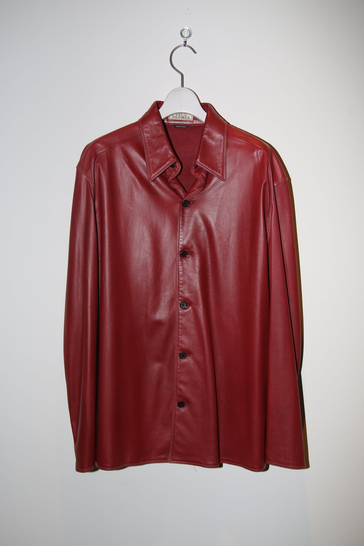 2000 HERMES / LAMBS LEATHER SHIRT IN BURGUNDY