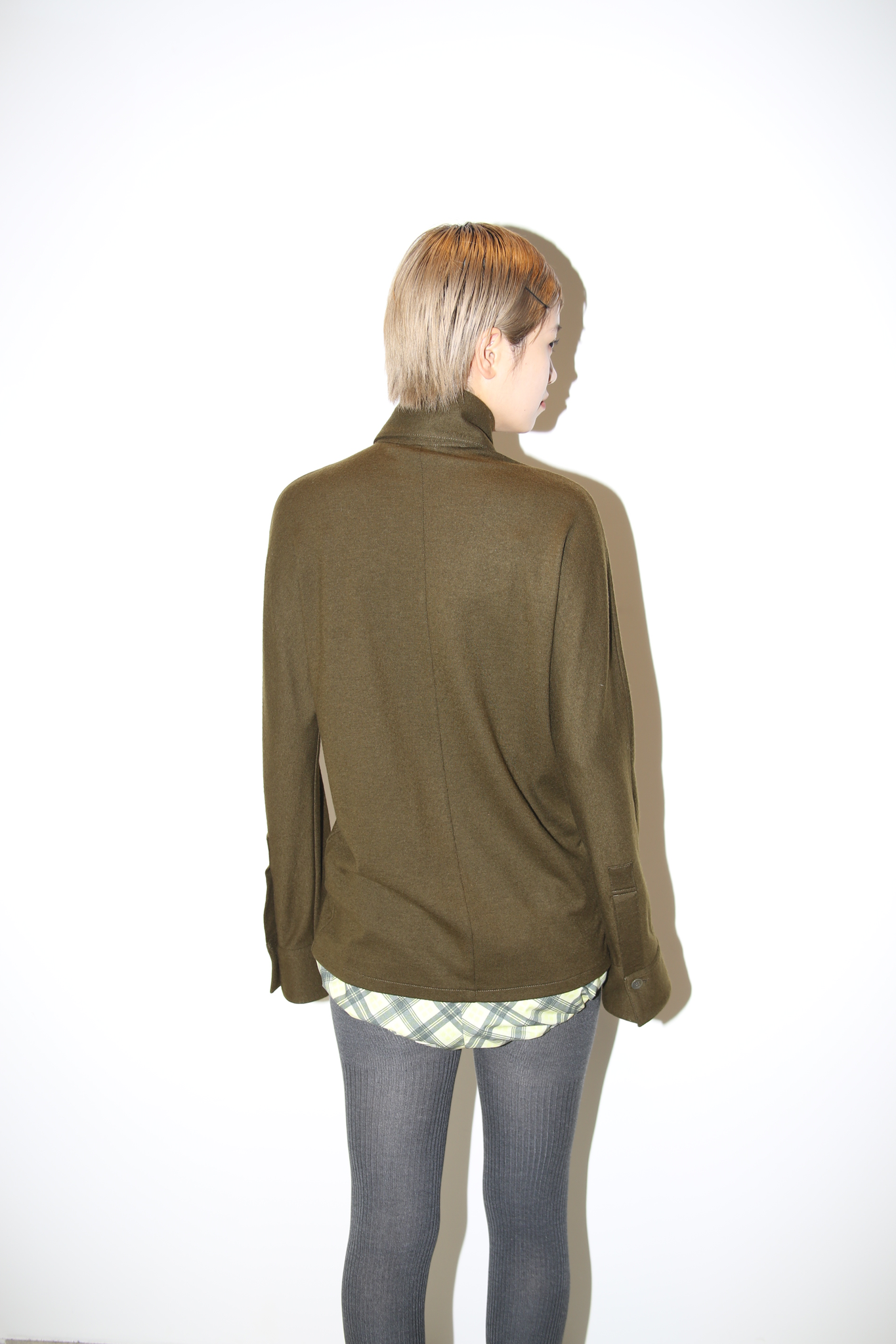 1990 YOHJI YAMAMOTO / WOOL JERSEY KNIT SHIRT IN OLIVE