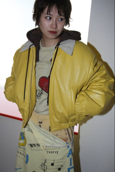 MERYLL ROGGE / LEATHER BOMBER JACKET WITH DETACHABLE HOOD