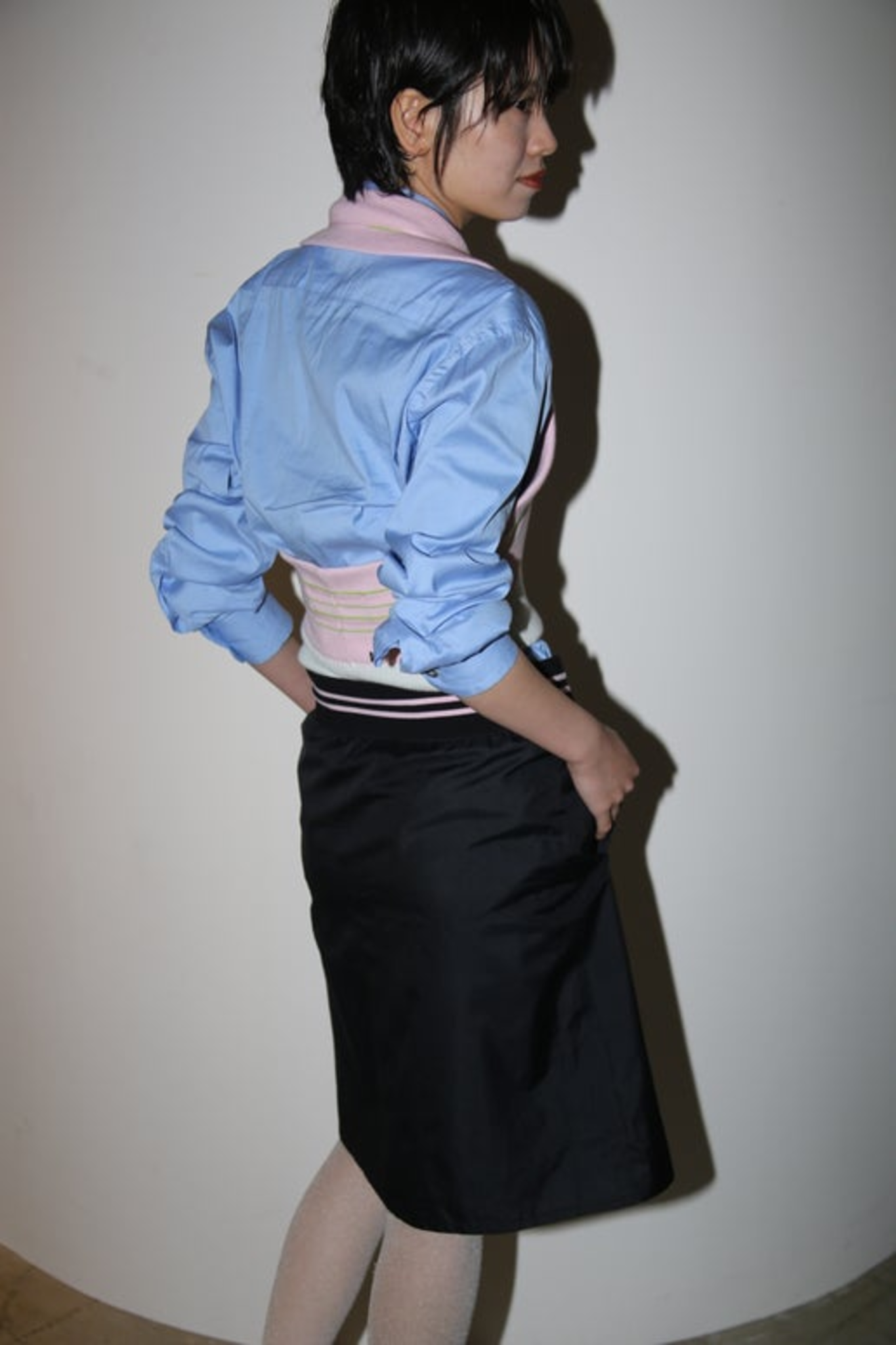 2000 MIU MIU / NYLON SKIRT WITH VARCITY RIB