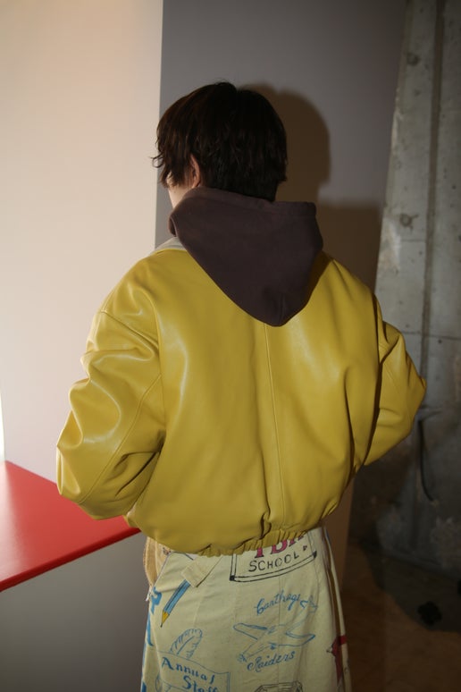 MERYLL ROGGE / LEATHER BOMBER JACKET WITH DETACHABLE HOOD