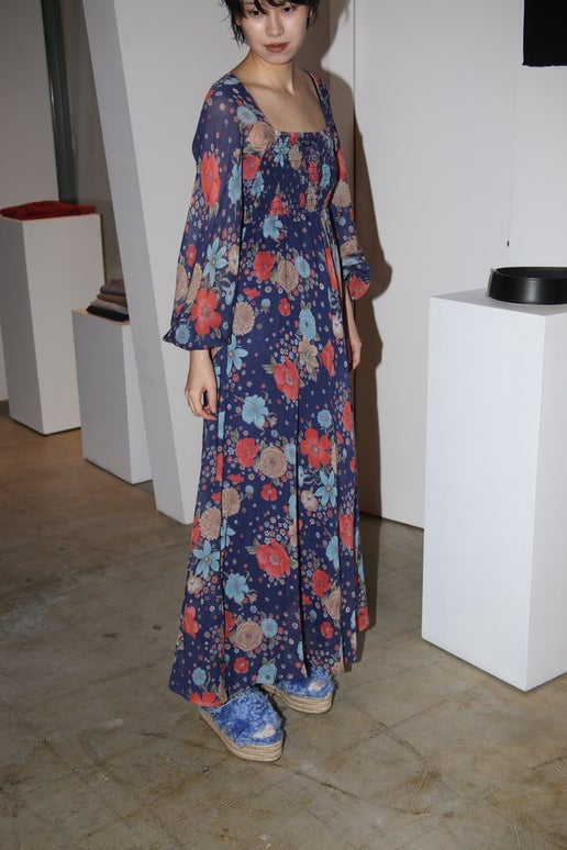 1970 VINTAGE / COTTON CHIFFON SHARLING DRESS