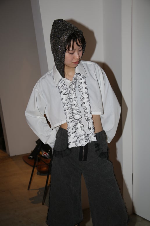 2000 BRIAN LIGHTENBERG / GLITTER JERSEY BRA TOP WITH HOODIE