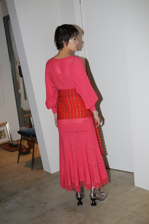 1970 VINTAGESUMMER KNIT FRINGE DRESS WITH BALLOON SLEEVES