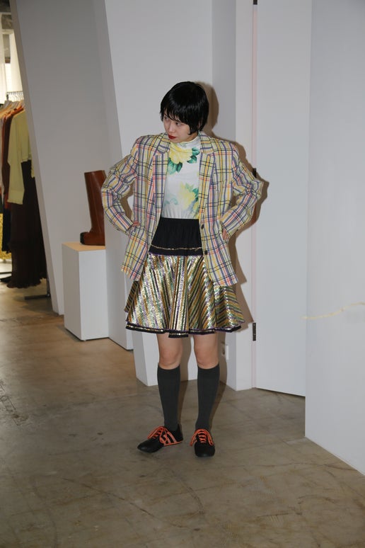 1980 VINTAGE_METALLIC JACQUARD MINI FLARE SKIRT