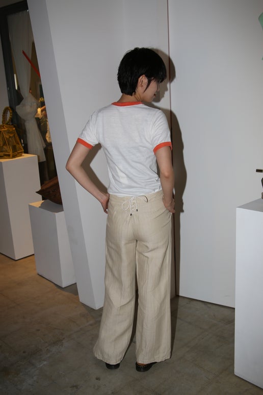 2000 MARELLA / LINEN HERING BORNE SAILOR PANTS WITH LACE UP