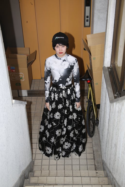 MERYLL ROGGE / FLORAL JERSEY TURTLE NECK LONG SLEEVE WITH PIPING IN BLACK