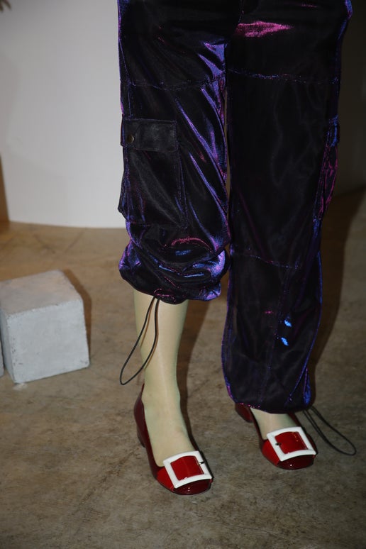 1990 VINTAGE_GLITTER MESH CARGO PANTS IN PURPLE