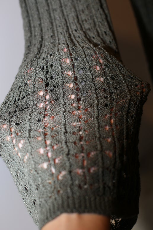 1970 VINTAGE / SUMMER KNIT LACE PANTS IN OLIVE GREEN