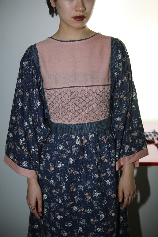 1970 VINTAGE / COTTON BOHO DRESS WITH SMOCKING