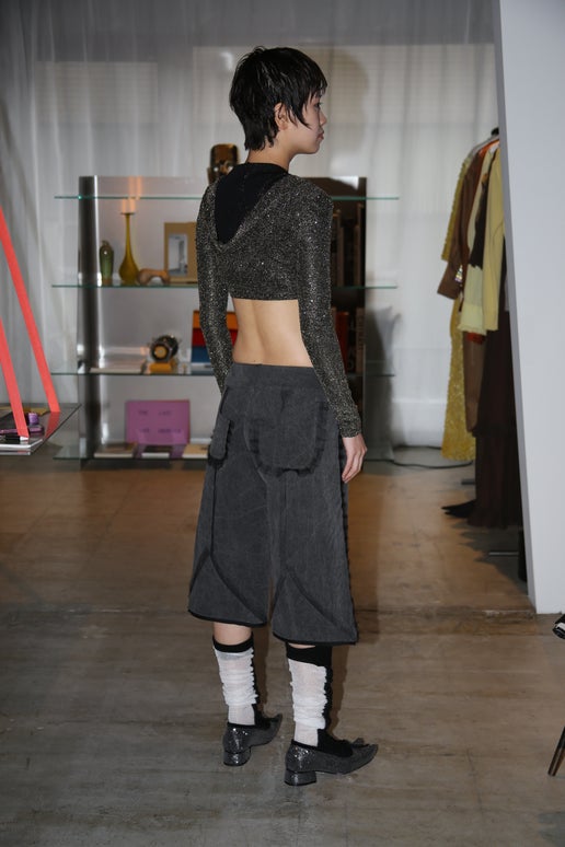2000 BRIAN LIGHTENBERG / GLITTER JERSEY BRA TOP WITH HOODIE
