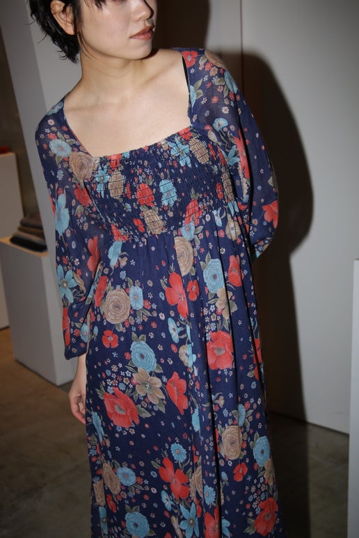1970 VINTAGE / COTTON CHIFFON SHARLING DRESS