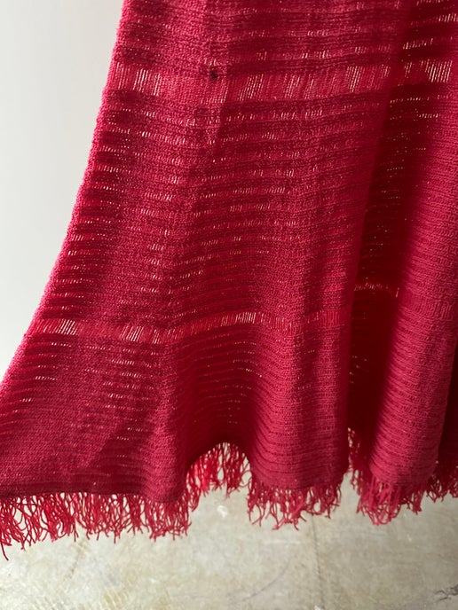 1970 VINTAGESUMMER KNIT FRINGE DRESS WITH BALLOON SLEEVES