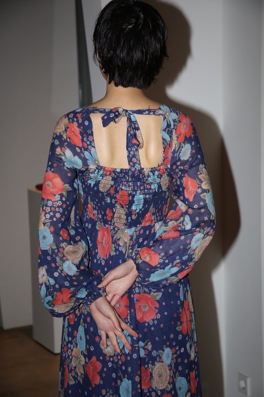 1970 VINTAGE / COTTON CHIFFON SHARLING DRESS