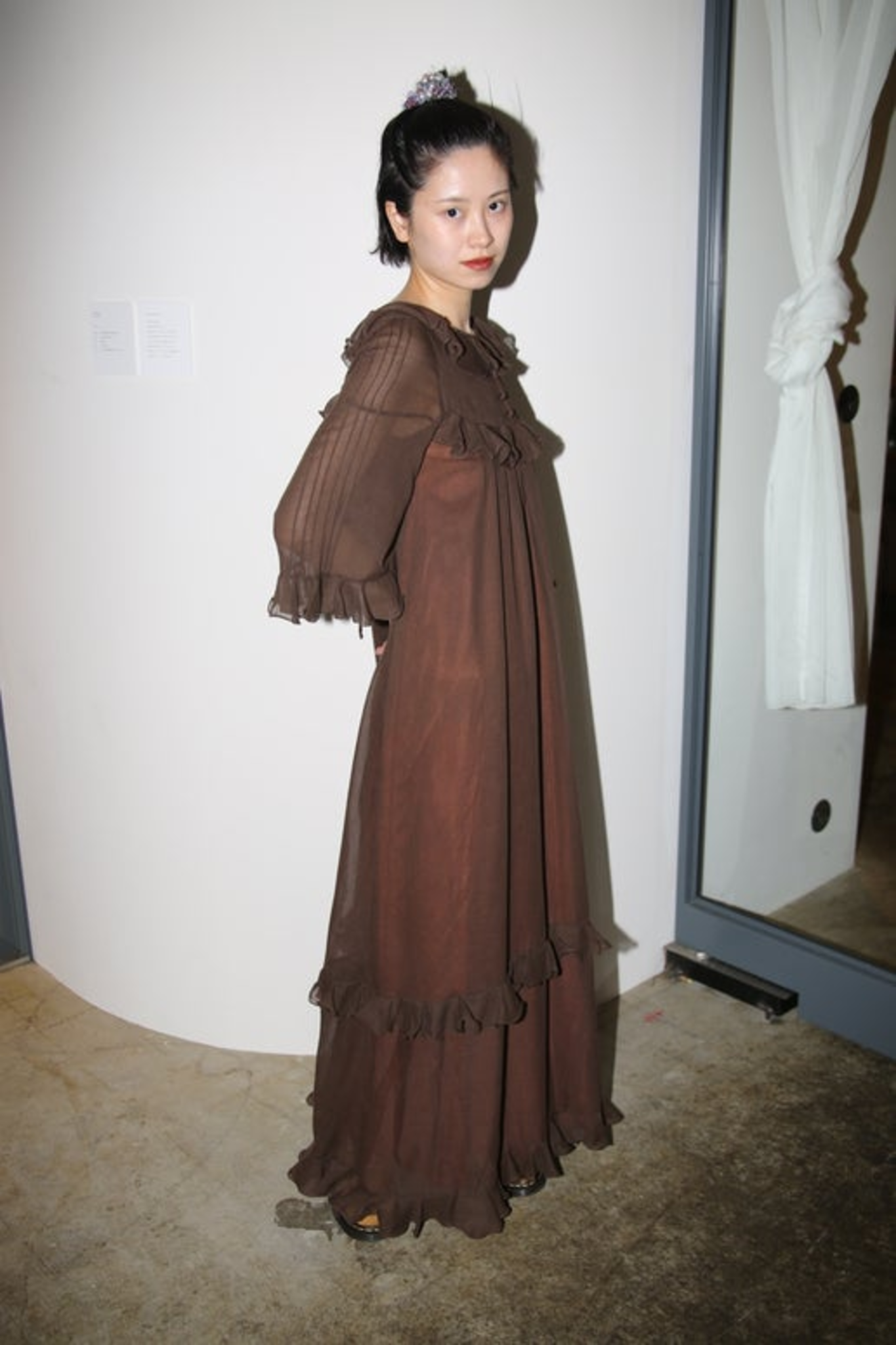 1970 GINA FRATINI / RAFFLE CHIFFON DRESS IN COTTON