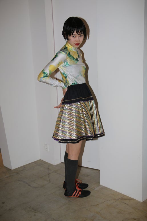1980 VINTAGE_METALLIC JACQUARD MINI FLARE SKIRT