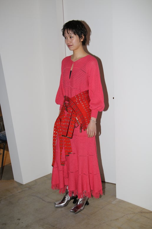 1970 VINTAGESUMMER KNIT FRINGE DRESS WITH BALLOON SLEEVES