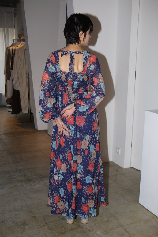 1970 VINTAGE / COTTON CHIFFON SHARLING DRESS