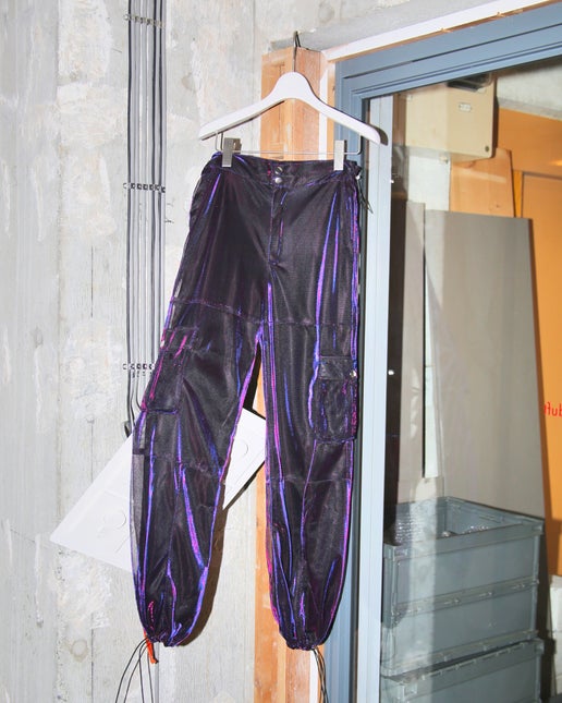 1990 VINTAGE_GLITTER MESH CARGO PANTS IN PURPLE