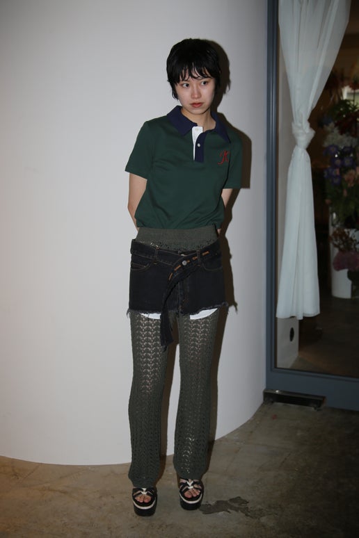 1970 VINTAGE / SUMMER KNIT LACE PANTS IN OLIVE GREEN