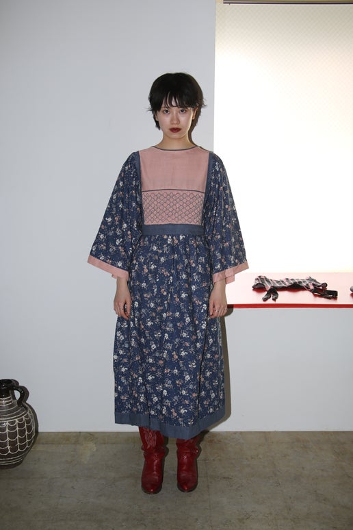1970 VINTAGE / COTTON BOHO DRESS WITH SMOCKING